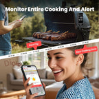 Smart Wifi Wireless Meat Thermometer, Sub-1G Long Range 1000FT, 7 NIST Certified Sensors in 1 Thin Probe ±0.5℉ Accuracy, Standalone Base with Large LCD for BBQ Grill Smoker Oven-Black
