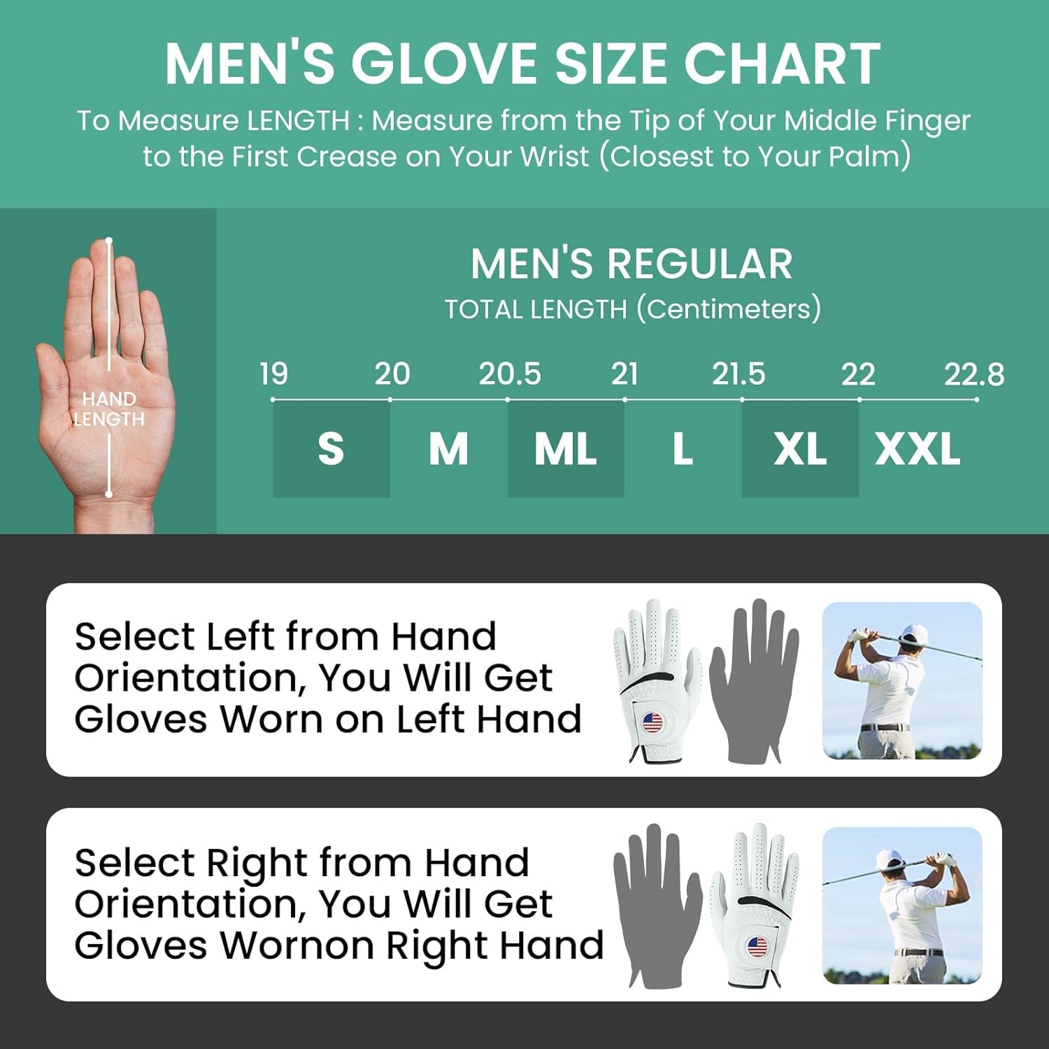Golf Gloves Men Cabretta Leather with Ball Marker Value 2 Pack, Non Slip All Weather Grip for Left Hand Right Handed Golfer, Premium Mens Golf Glove Breathable