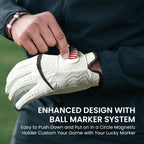 Golf Gloves Men Cabretta Leather with Ball Marker Value 2 Pack, Non Slip All Weather Grip for Left Hand Right Handed Golfer, Premium Mens Golf Glove Breathable