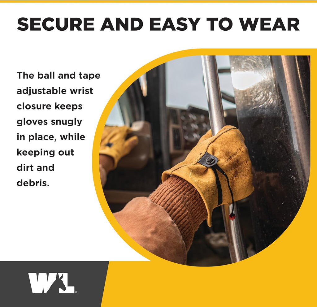 Leather Work Gloves for Men – Heavy Duty, Cowhide, Abrasion & Puncture Resistant – Adjustable Wrist, Gunn Cut Design, Ideal for Ranching, Farming, Construction - Saddletan - L
