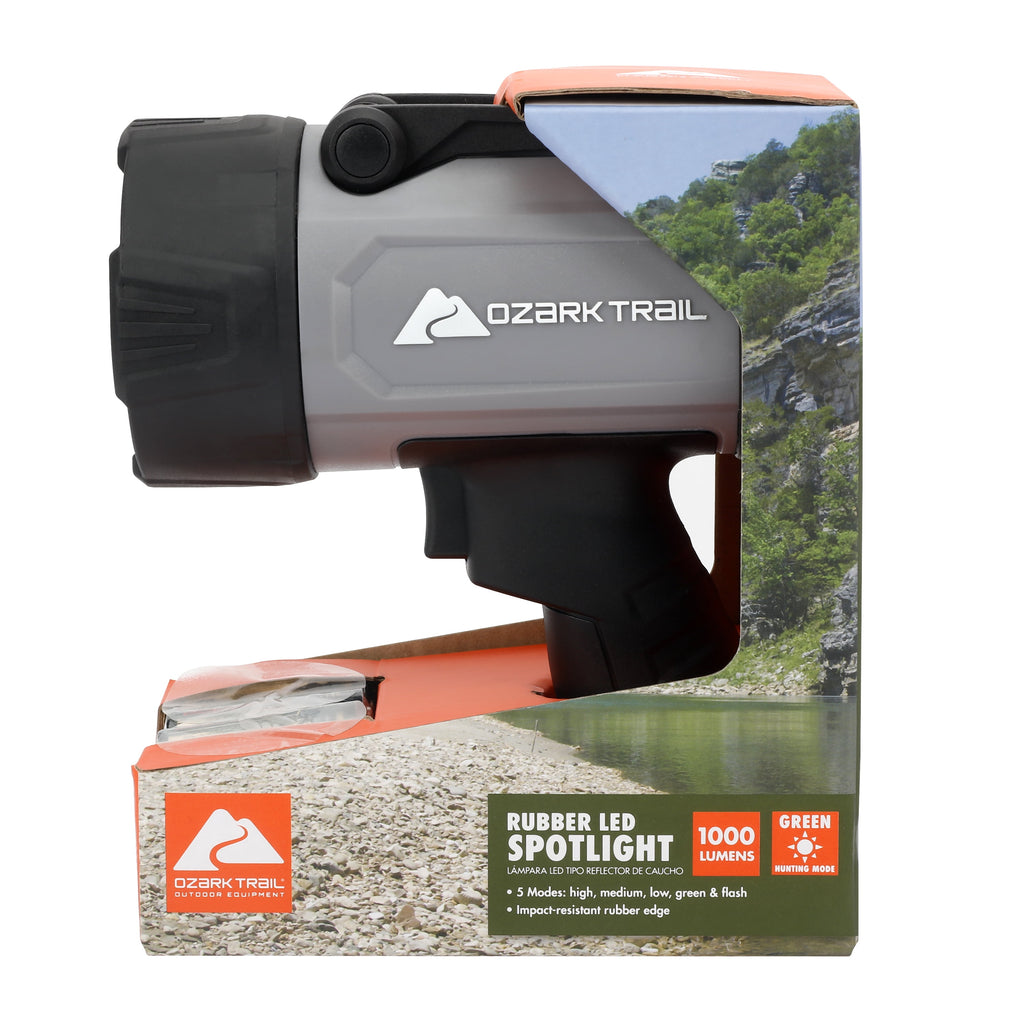 1000 Lumen LED Spotlight with Rubber Bumpers with Green Hunting Flashlight Light, AA Battery