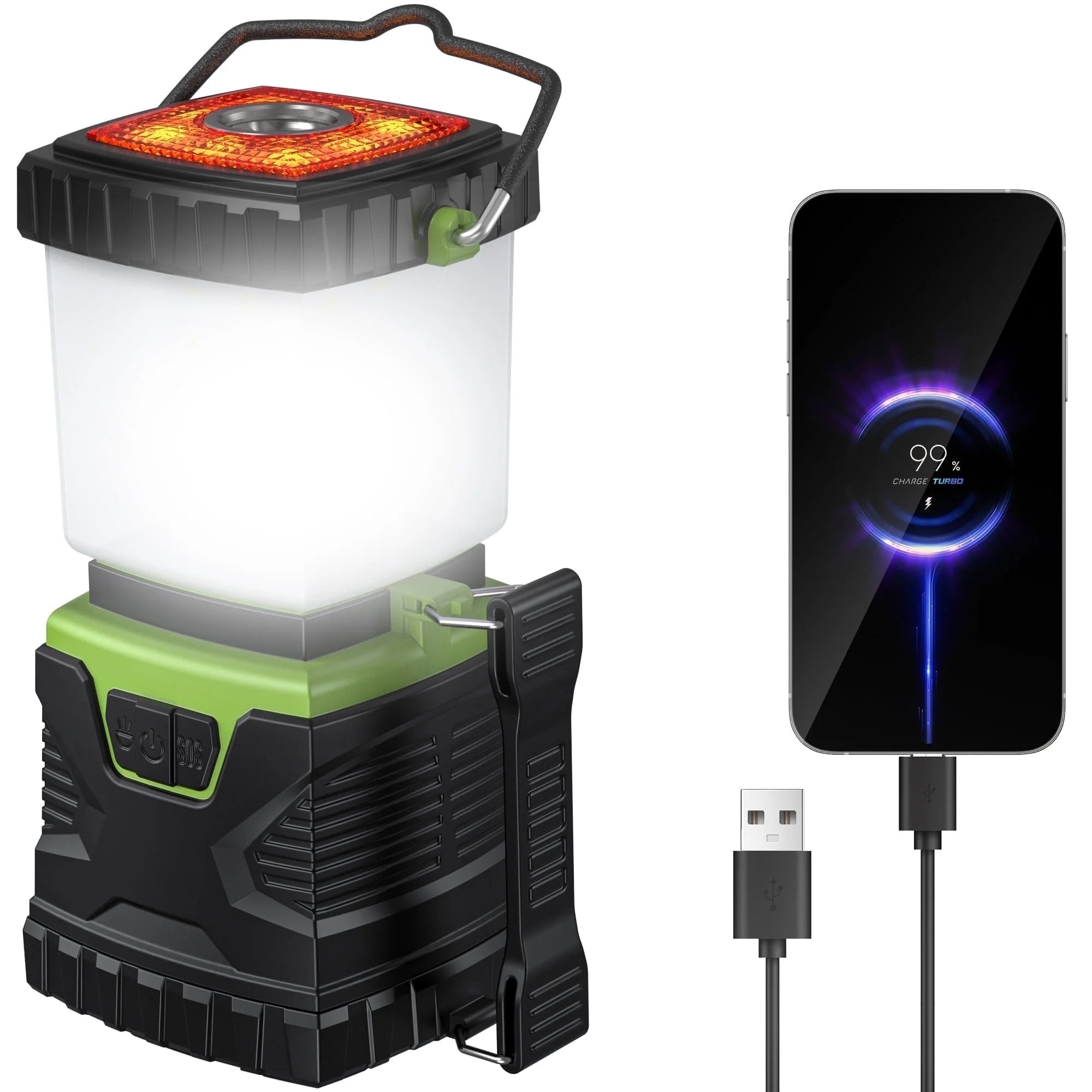 Camping Lantern Rechargeable, 1500LM 4400Mah Camping Lights with 5 Light Modes, IP44 Waterproof Flashlight for Power Outages, Emergency, Home