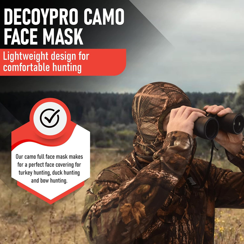 Hunting Face Mask Light Weight, Camo for Turkey, Bow, Deer, Duck, Goose, Coyote - Camouflage Gear for Men, Breathable Netting