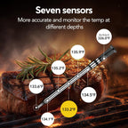 Smart Wifi Wireless Meat Thermometer, Sub-1G Long Range 1000FT, 7 NIST Certified Sensors in 1 Thin Probe ±0.5℉ Accuracy, Standalone Base with Large LCD for BBQ Grill Smoker Oven-Black