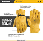 Leather Work Gloves for Men – Heavy Duty, Cowhide, Abrasion & Puncture Resistant – Adjustable Wrist, Gunn Cut Design, Ideal for Ranching, Farming, Construction - Saddletan - L