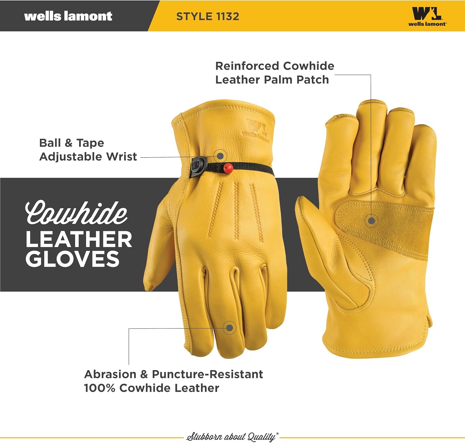Leather Work Gloves for Men – Heavy Duty, Cowhide, Abrasion & Puncture Resistant – Adjustable Wrist, Gunn Cut Design, Ideal for Ranching, Farming, Construction - Saddletan - L
