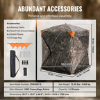 Hunting Shelter, 270° Visibility Ground Shelter, 1-2 Person Quick Setup Hunting Hideout with Transport Bag, Durable Outdoor Hunting Hub, 3 Side Windows for Turkey and Deer Stalking