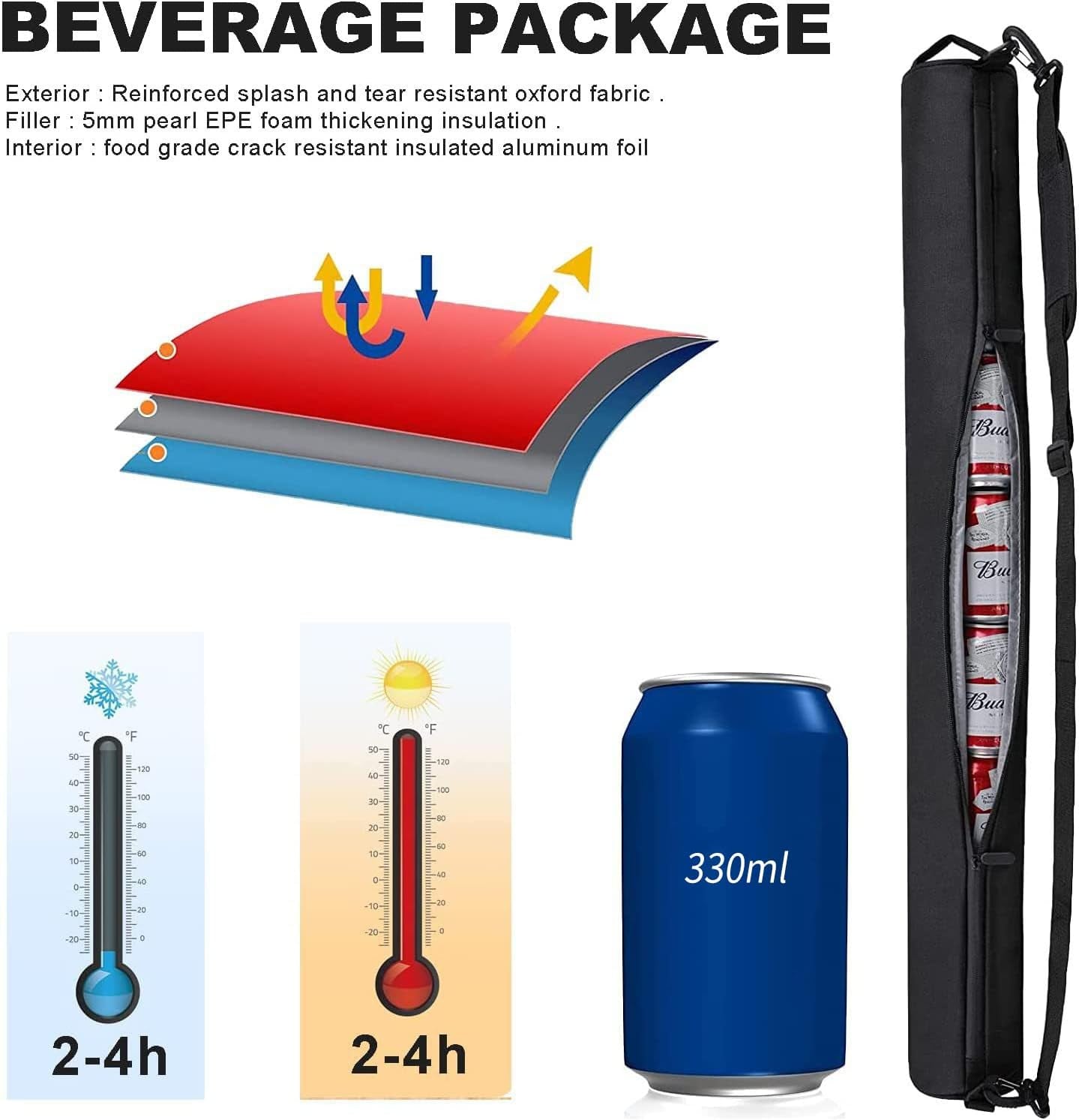 Golf Beer Sleeve, 7-Can Fully Insulated Golf Beer Sleeve, Golf Bag with Adjustable Straps and Waterproof Insulated Cooler to Keep Drinks Cool for Suitable for Outdoor Golf Courses, Camping, Hiking