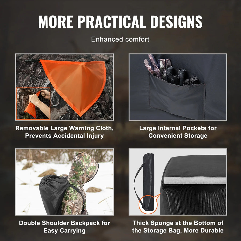 Hunting Shelter, 270° Visibility Ground Shelter, 1-2 Person Quick Setup Hunting Hideout with Transport Bag, Durable Outdoor Hunting Hub, 3 Side Windows for Turkey and Deer Stalking