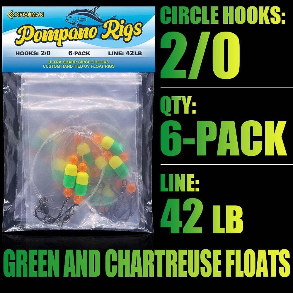 Pompano-Rigs-For-Surf-Fishing-Saltwater-Gear with Double Circle & Wide Gap Hook-6-Pack Surf Fishing Tackle