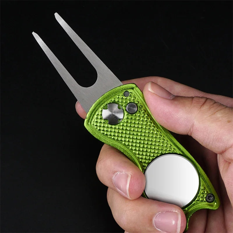 Lightweight Folding Golf Divot Tool with Ball Marker