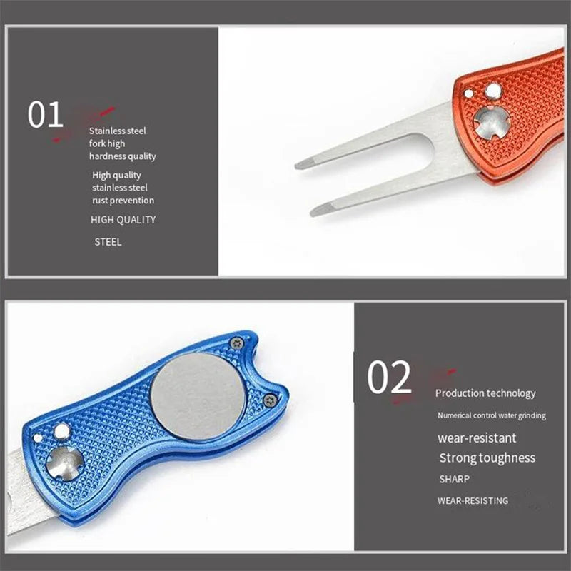 Lightweight Folding Golf Divot Tool with Ball Marker