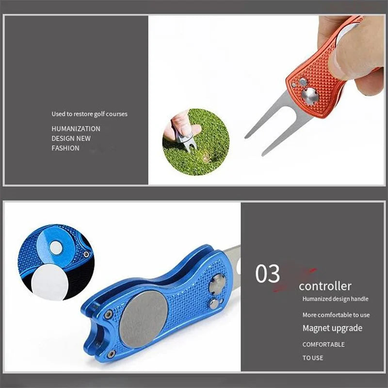 Lightweight Folding Golf Divot Tool with Ball Marker
