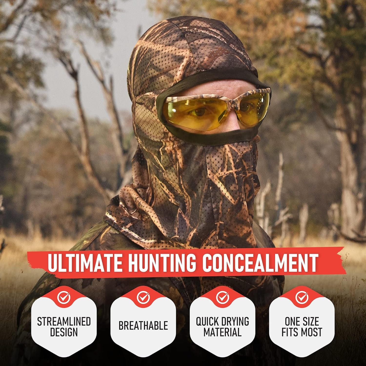 Hunting Face Mask Light Weight, Camo for Turkey, Bow, Deer, Duck, Goose, Coyote - Camouflage Gear for Men, Breathable Netting