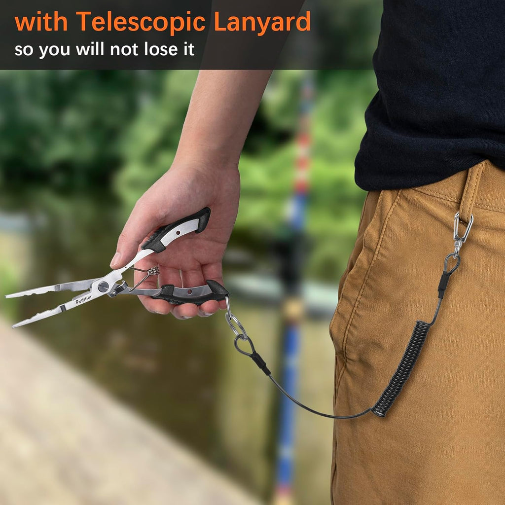 Stainless Steel Fishing Pliers,Needle Nose Pliers Fishing,Fishing Pliers Hook Remover,Fishing Pliers Kit with Lanyard,Braid Cutter Rustproof Fishing Multitool for Saltwater Freshwater