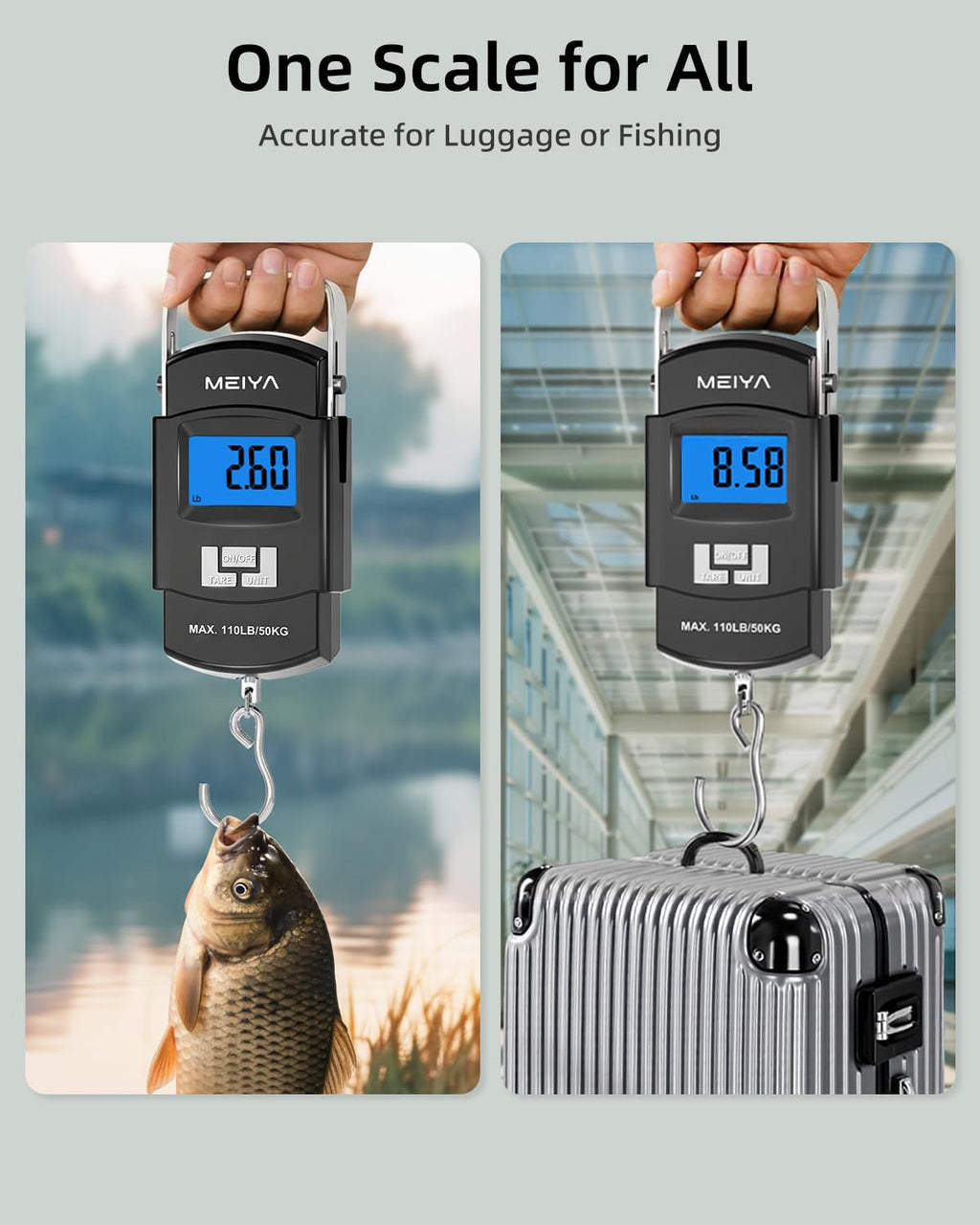 Fish Scale 110Lb/50Kg Digital Fishing Scale with Backlit LCD, Portable Handle, Stainless Steel Hook & 2 AAA Batteries – Reliable Fishing Gear & Great Fishing Gifts for Men
