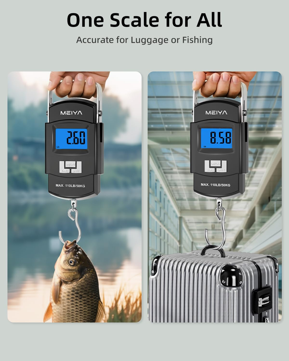 Fish Scale 110Lb/50Kg Digital Fishing Scale with Backlit LCD, Portable Handle, Stainless Steel Hook & 2 AAA Batteries – Reliable Fishing Gear & Great Fishing Gifts for Men