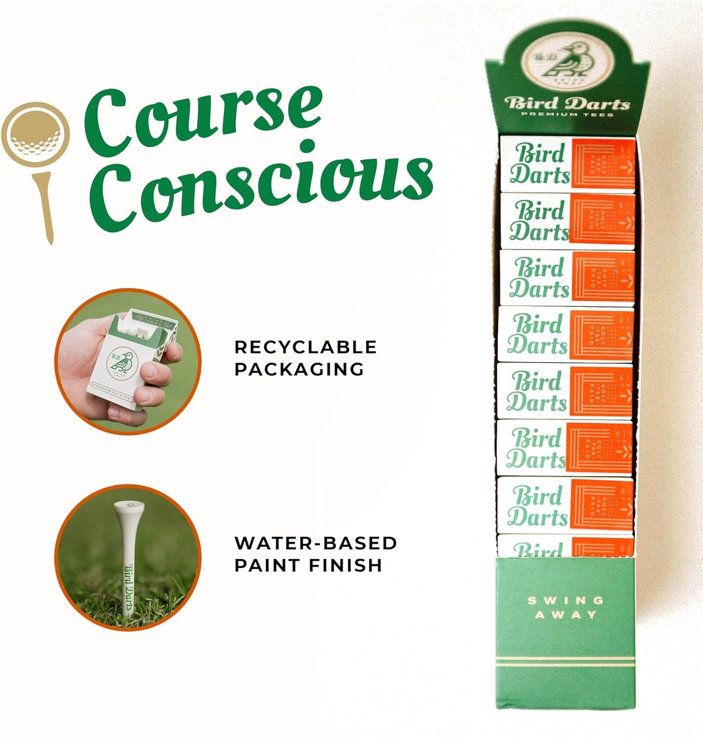 Premium Bamboo Wood Golf Tees, 18/72/180 Units (Packs of 18), 2 ¾ Golf Tees in Cigarette-Style Packaging, Durable, Biodegradable, Golf Tees Wood for Stylish Golfers