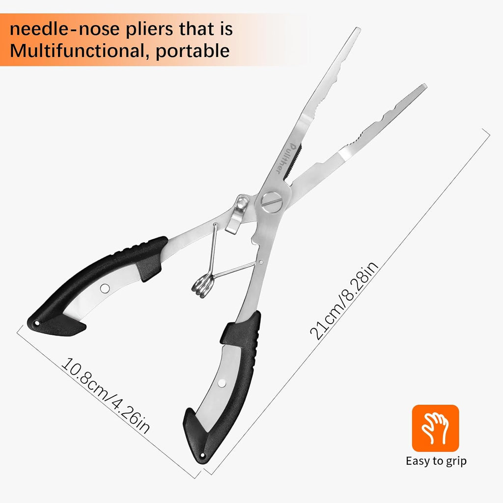 Stainless Steel Fishing Pliers,Needle Nose Pliers Fishing,Fishing Pliers Hook Remover,Fishing Pliers Kit with Lanyard,Braid Cutter Rustproof Fishing Multitool for Saltwater Freshwater