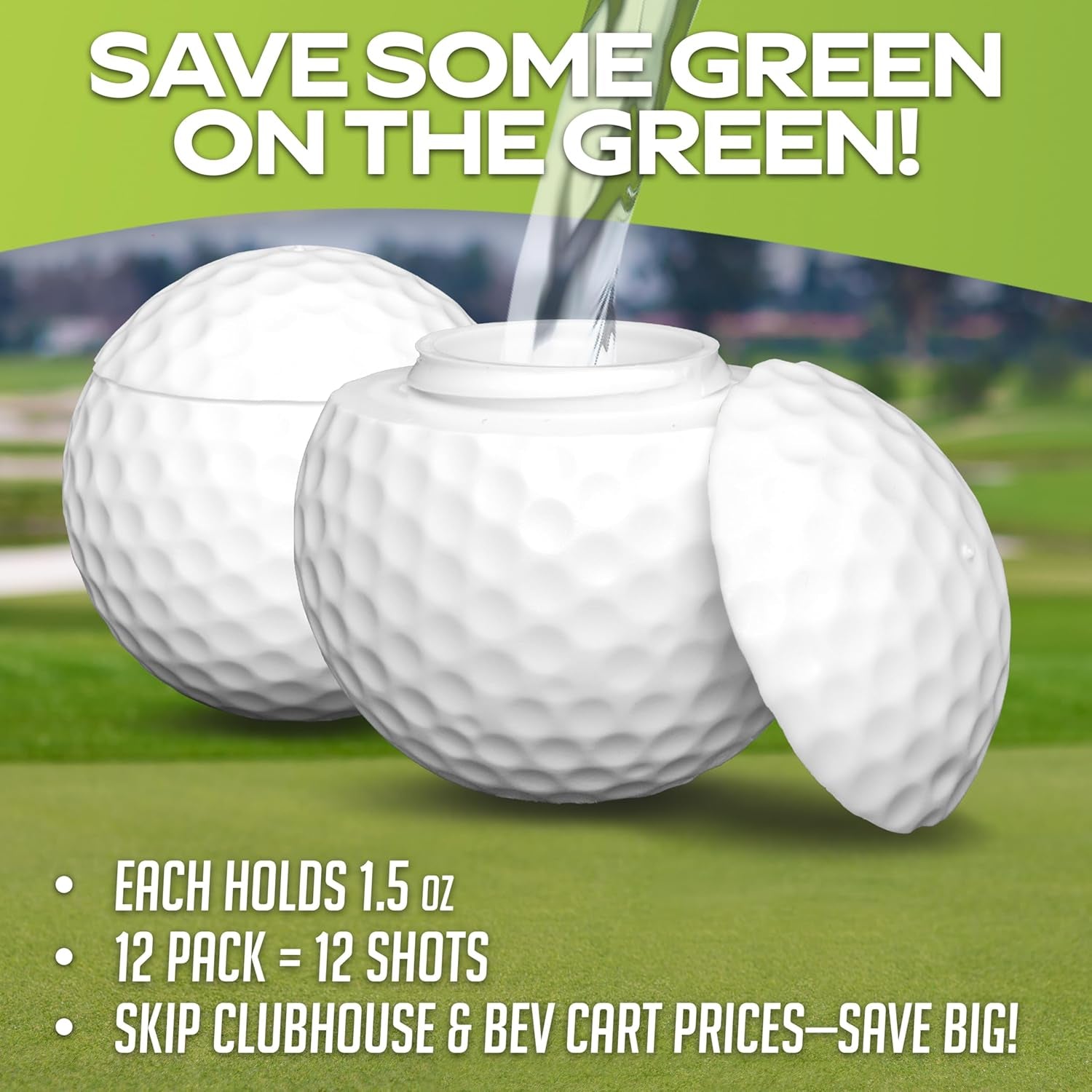 Mulligan Shots Golf Ball Shot Glasses with Lids - 12 Pack - Funny Golf Gifts for Men