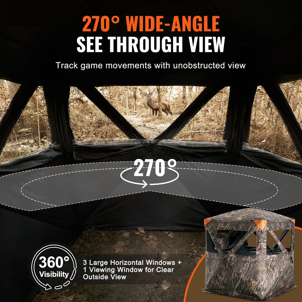 Hunting Shelter, 270° Visibility Ground Shelter, 1-2 Person Quick Setup Hunting Hideout with Transport Bag, Durable Outdoor Hunting Hub, 3 Side Windows for Turkey and Deer Stalking